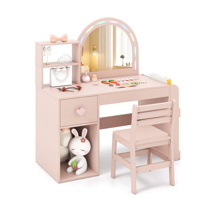 Kids Vanity Table And Chair Set With Lighted Mirror, Pink Kids Vanities at Gallery Canada