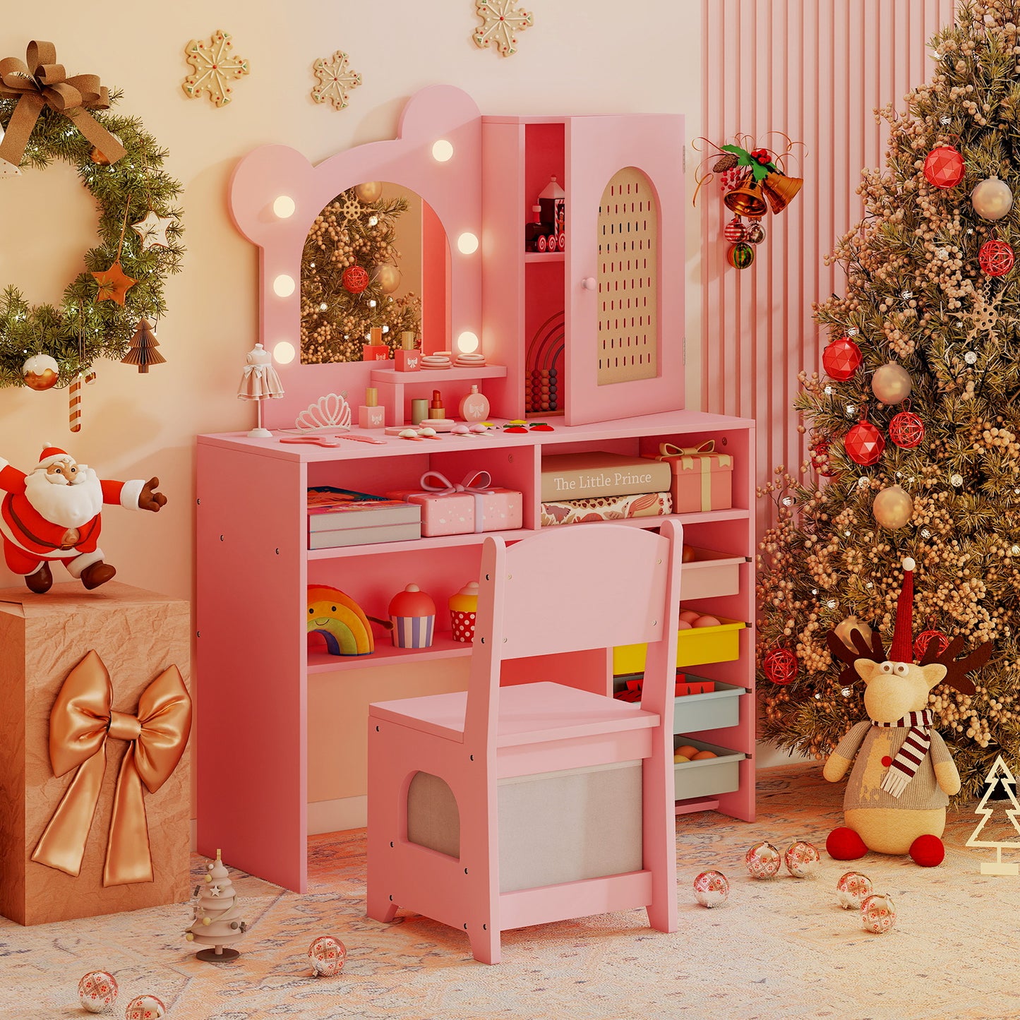 Kids Vanity with Lights and 5 Drawers for Kids Aged 3+ Years Old, Pink Kids Vanities at Gallery Canada