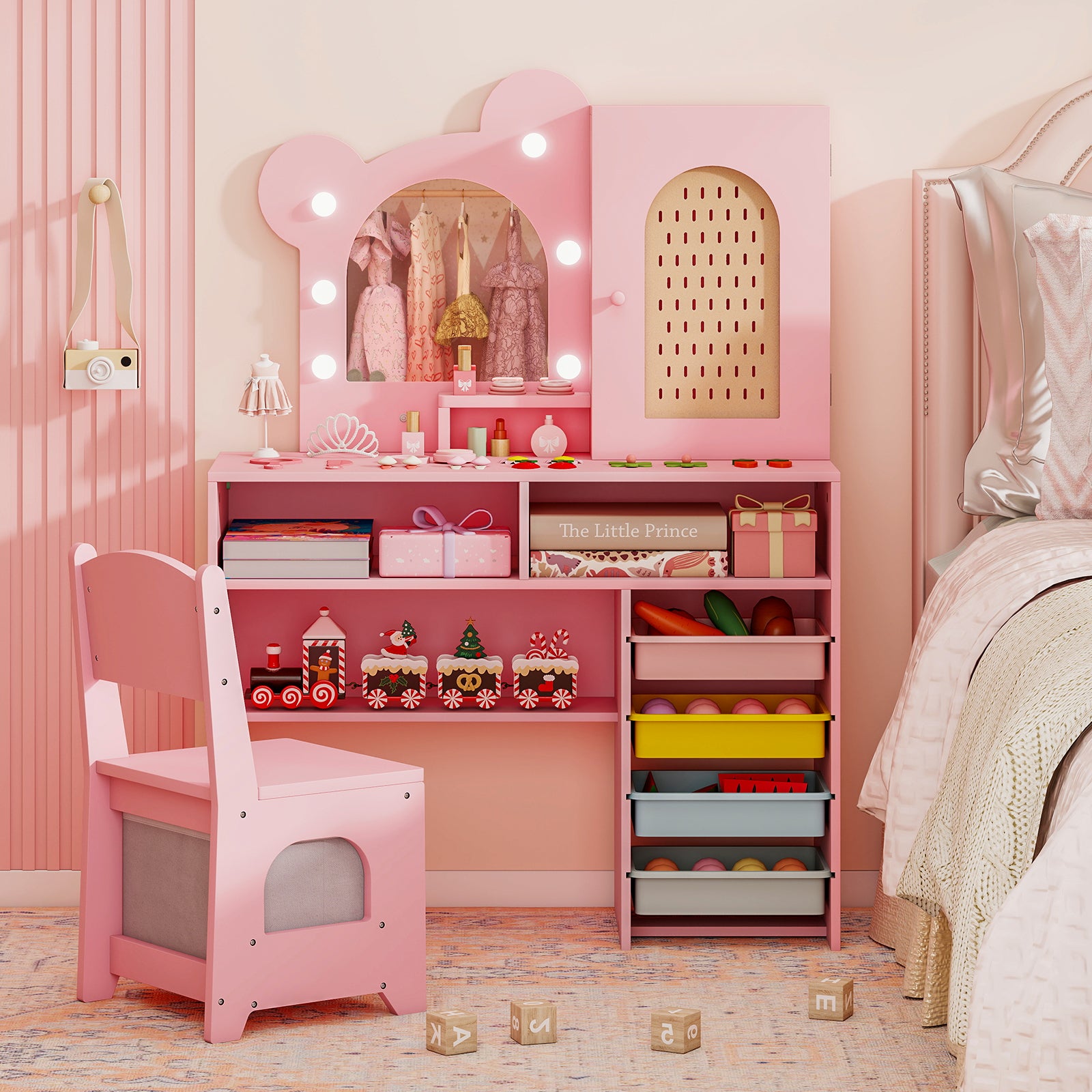 Kids Vanity with Lights and 5 Drawers for Kids Aged 3+ Years Old, Pink Kids Vanities at Gallery Canada