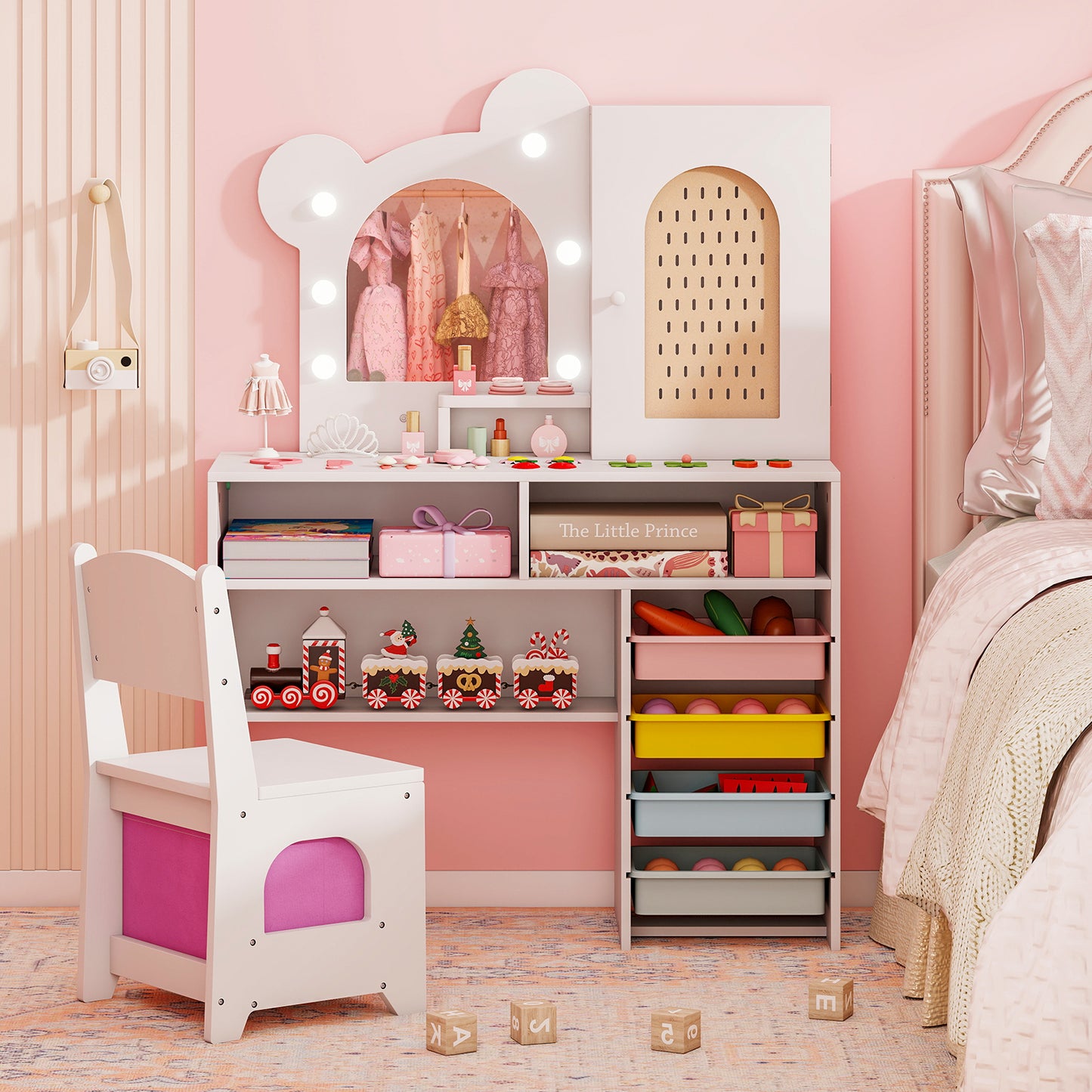 Kids Vanity with Lights and 5 Drawers for Kids Aged 3+ Years Old, White Kids Vanities at Gallery Canada