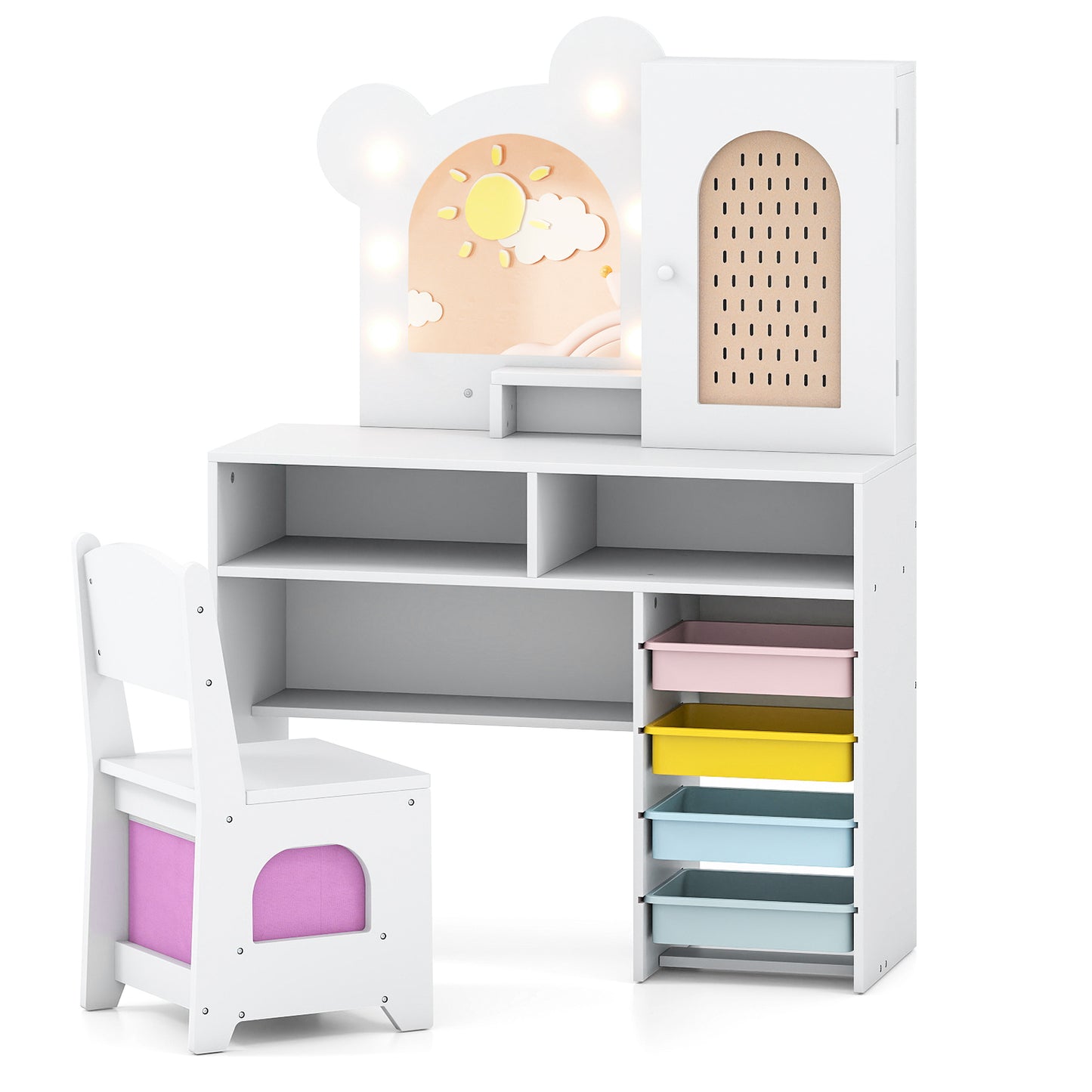 Kids Vanity with Lights and 5 Drawers for Kids Aged 3+ Years Old, White Kids Vanities White at Gallery Canada