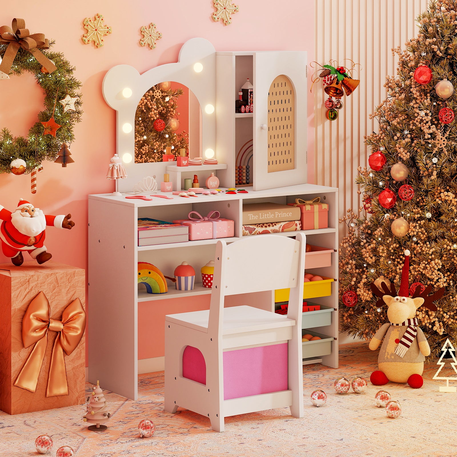 Kids Vanity with Lights and 5 Drawers for Kids Aged 3+ Years Old, White Kids Vanities at Gallery Canada