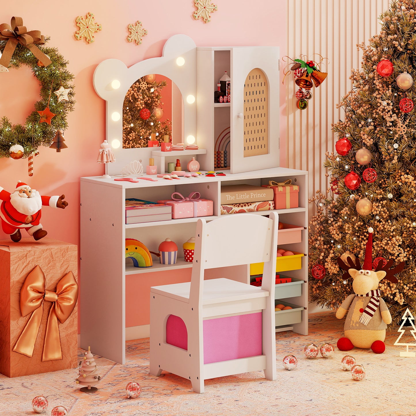 Kids Vanity with Lights and 5 Drawers for Kids Aged 3+ Years Old, White Kids Vanities at Gallery Canada