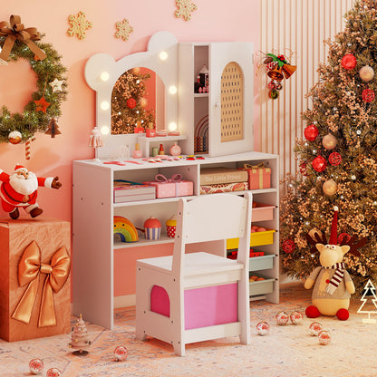 Kids Vanity with Lights and 5 Drawers for Kids Aged 3+ Years Old, White Kids Vanities at Gallery Canada