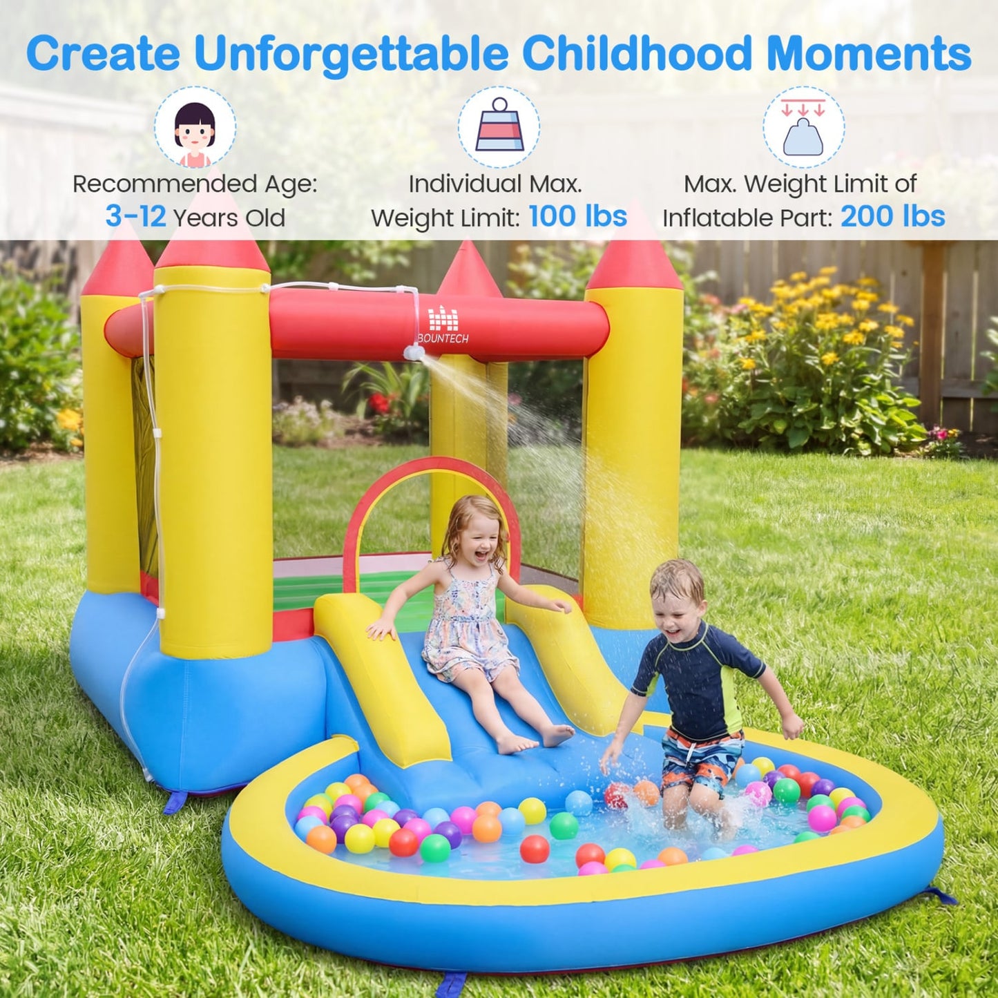 Kids Water Park Wet Dry Splash Pool, 380W Blower