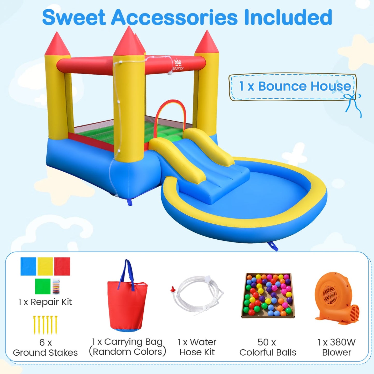 Kids Water Park Wet Dry Splash Pool, 380W Blower