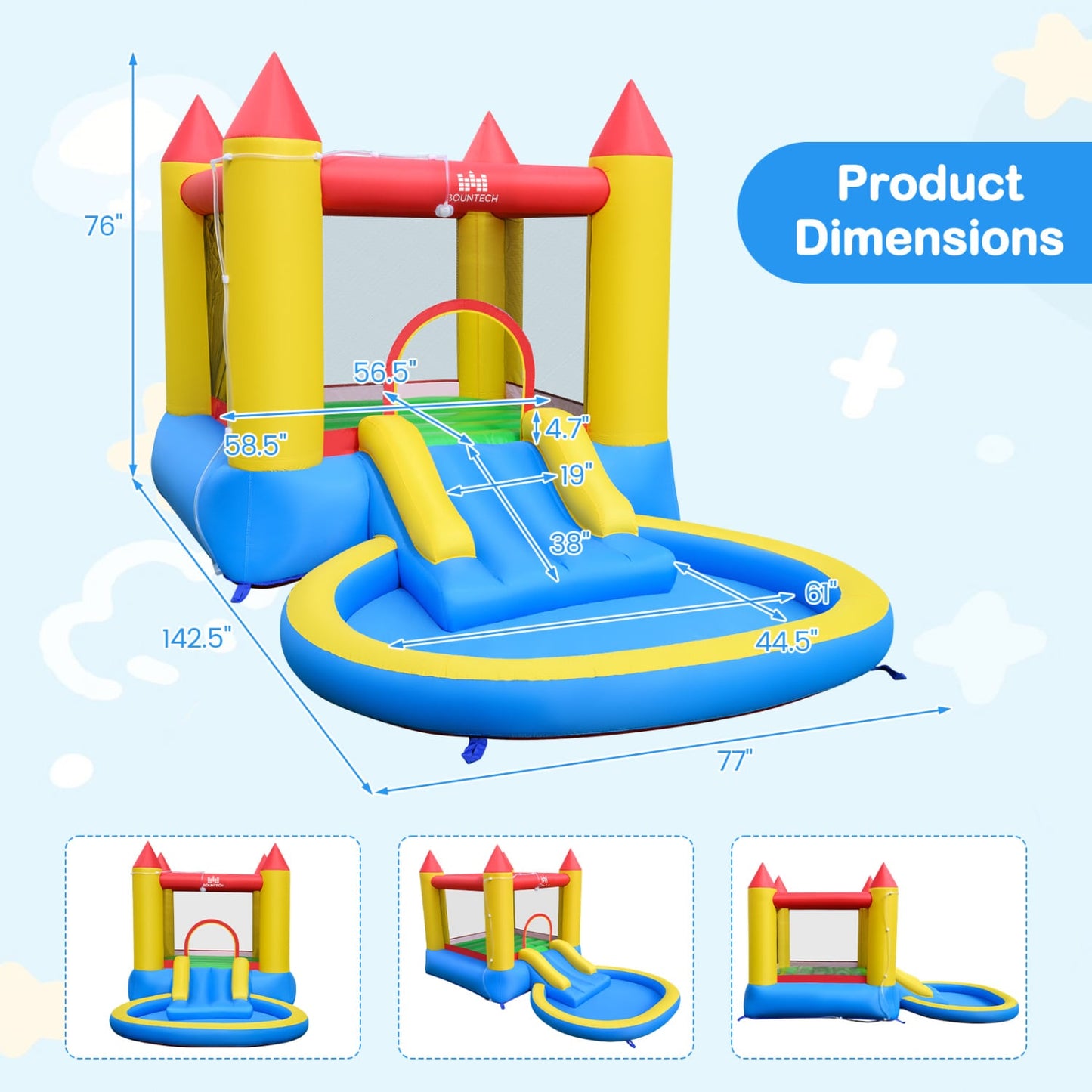 Kids Water Park Wet Dry Splash Pool, 380W Blower