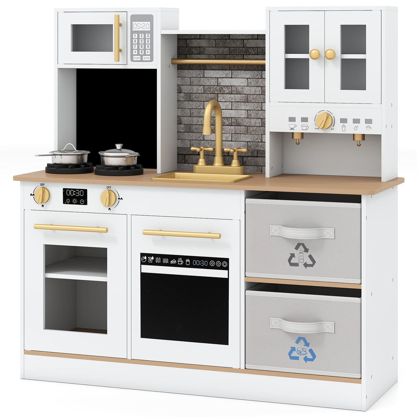 Kids Wooden Kitchen Playset with Stoves Sound Light for 3+ Years Old, White Play Kitchen Sets White at Gallery Canada