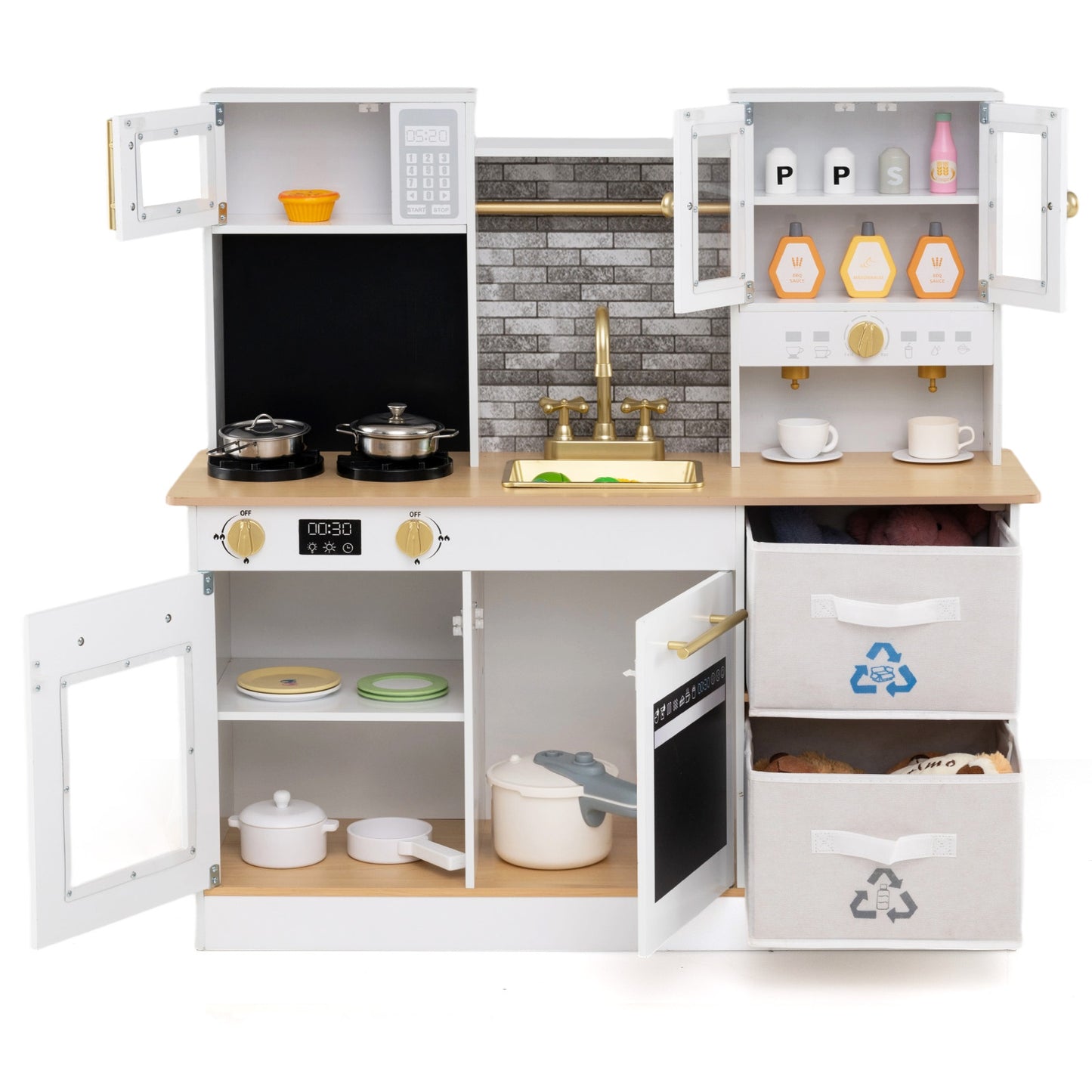 Kids Wooden Kitchen Playset with Stoves Sound Light for 3+ Years Old, White Play Kitchen Sets at Gallery Canada