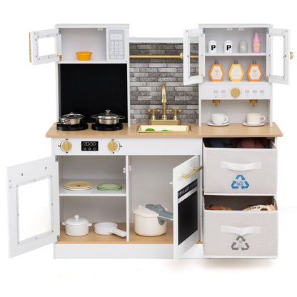 Kids Wooden Kitchen Playset with Stoves Sound Light for 3+ Years Old, White Play Kitchen Sets at Gallery Canada