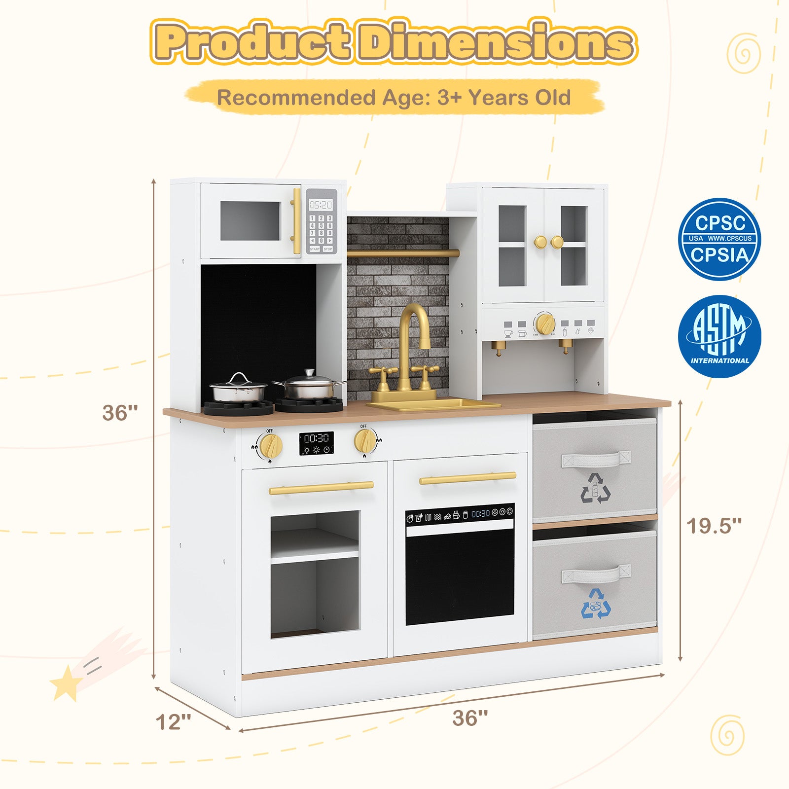 Kids Wooden Kitchen Playset with Stoves Sound Light for 3+ Years Old, White Play Kitchen Sets at Gallery Canada