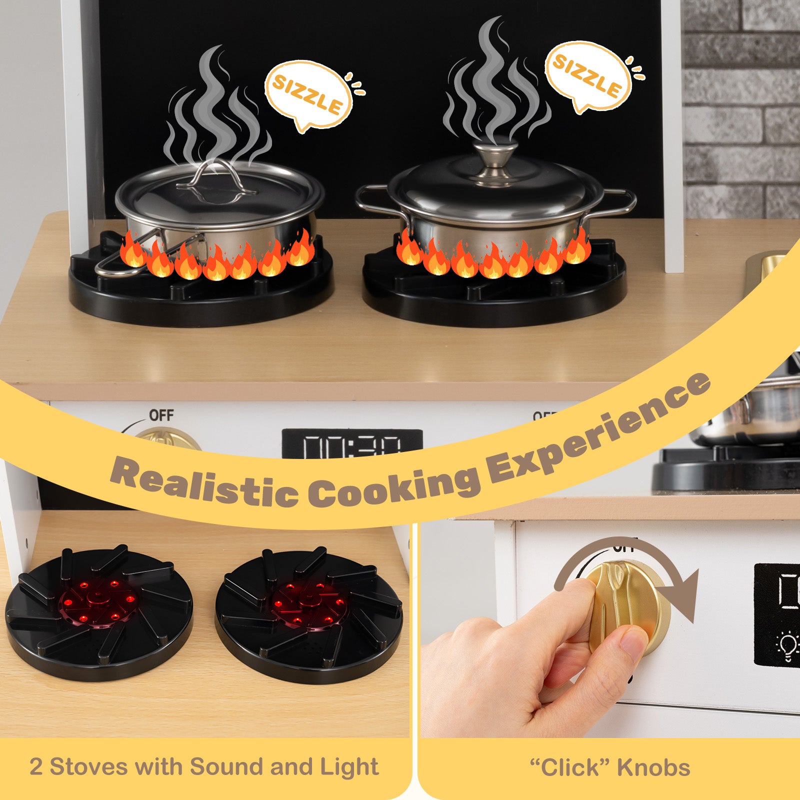 Kids Wooden Kitchen Playset with Stoves Sound Light for 3+ Years Old, White Play Kitchen Sets at Gallery Canada