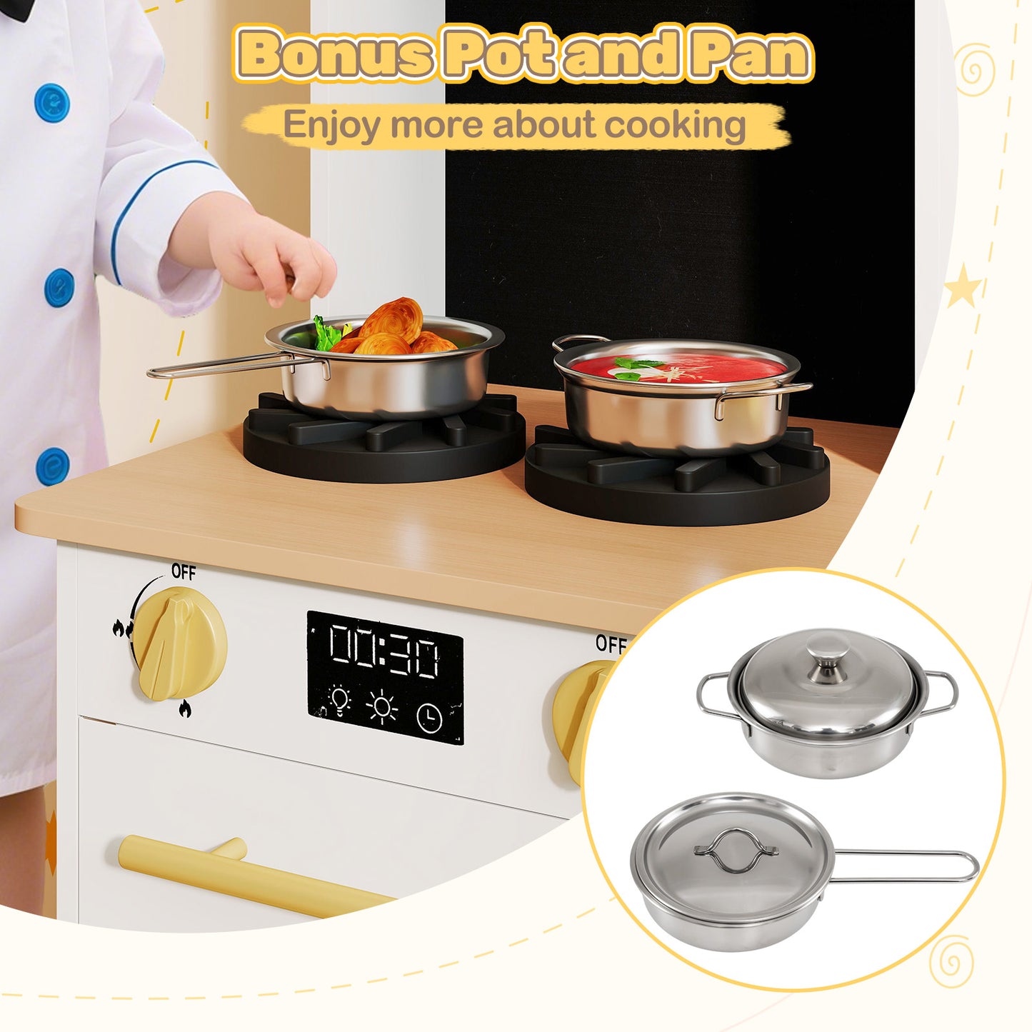 Kids Wooden Kitchen Playset with Stoves Sound Light for 3+ Years Old, White Play Kitchen Sets at Gallery Canada