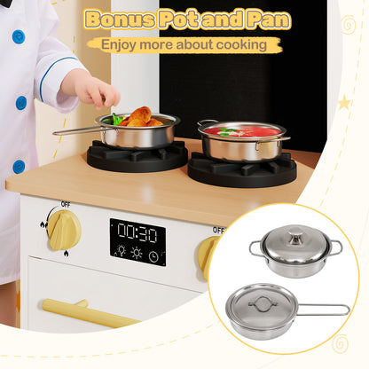 Kids Wooden Kitchen Playset with Stoves Sound Light for 3+ Years Old, White Play Kitchen Sets at Gallery Canada