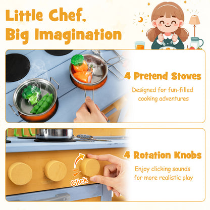 Kids Wooden Mud Kitchen with 2 Sinks and 4 Stoves, Natural Play Kitchen Sets at Gallery Canada