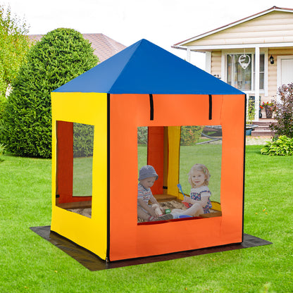 Kids Wooden Sandbox with Canopy Large Sand Pit with Mesh Windows and Bottom Liner, Multicolor Sandboxes at Gallery Canada