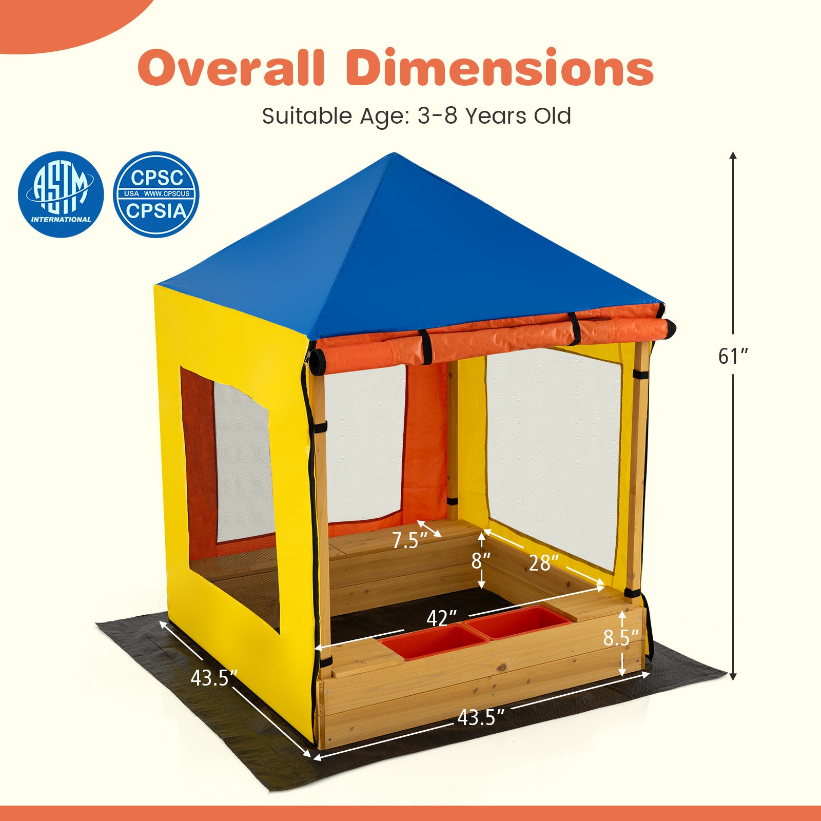 Kids Wooden Sandbox with Canopy Large Sand Pit with Mesh Windows and Bottom Liner, Multicolor Sandboxes at Gallery Canada