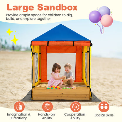 Kids Wooden Sandbox with Canopy Large Sand Pit with Mesh Windows and Bottom Liner, Multicolor Sandboxes at Gallery Canada