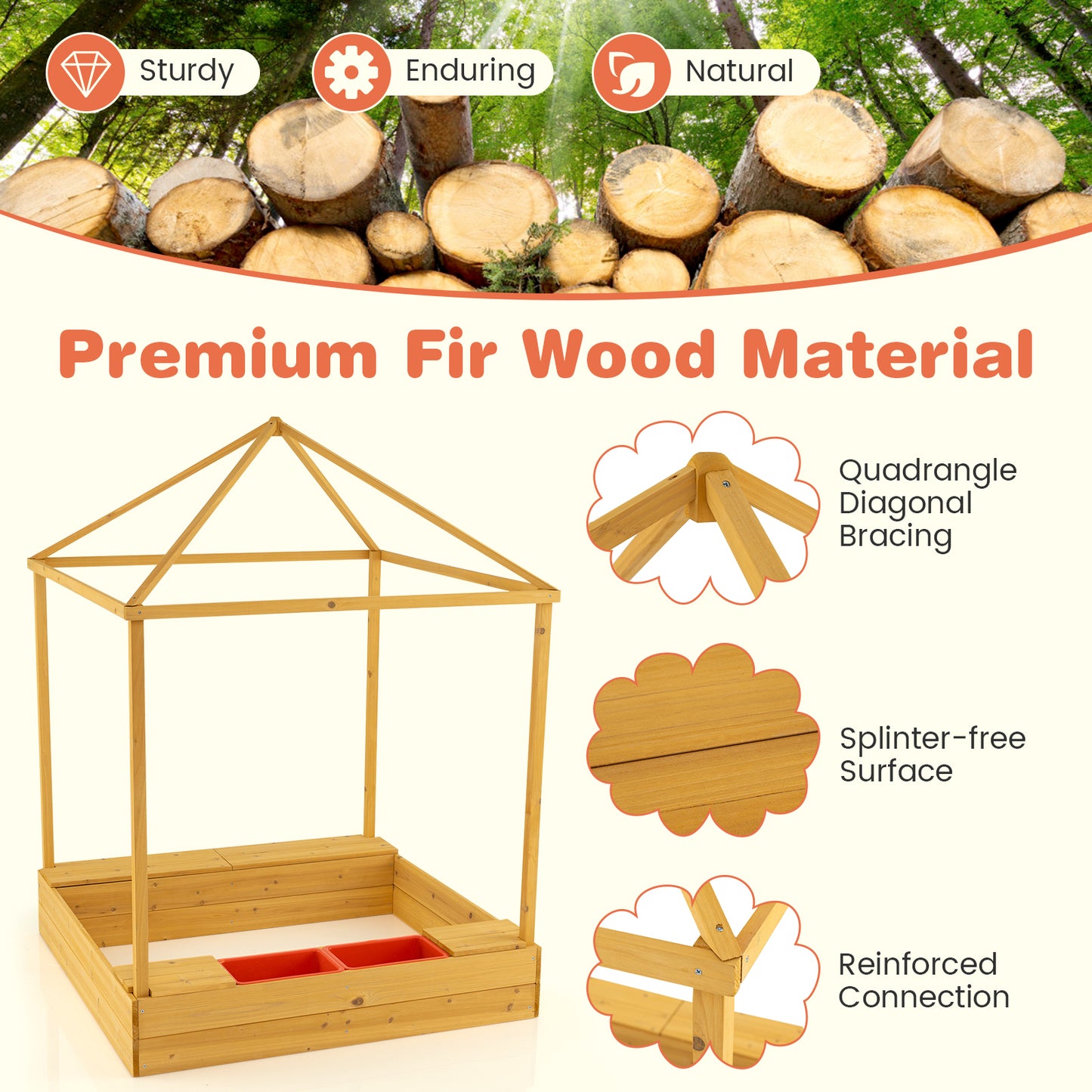 Kids Wooden Sandbox with Canopy Large Sand Pit with Mesh Windows and Bottom Liner, Multicolor Sandboxes at Gallery Canada