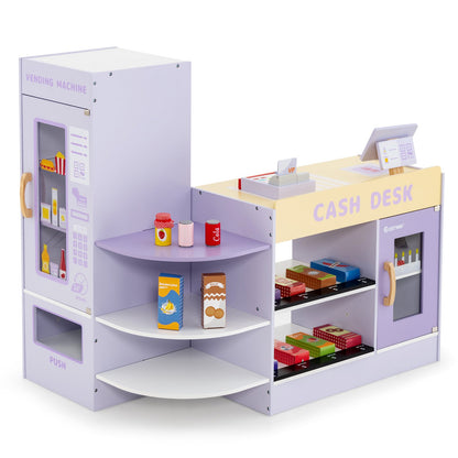 Kids Wooden Supermarket Play Toy Set with Checkout Counter, Purple Play Kitchen Sets Purple at Gallery Canada