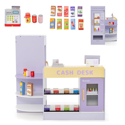 Kids Wooden Supermarket Play Toy Set with Checkout Counter, Purple Play Kitchen Sets at Gallery Canada