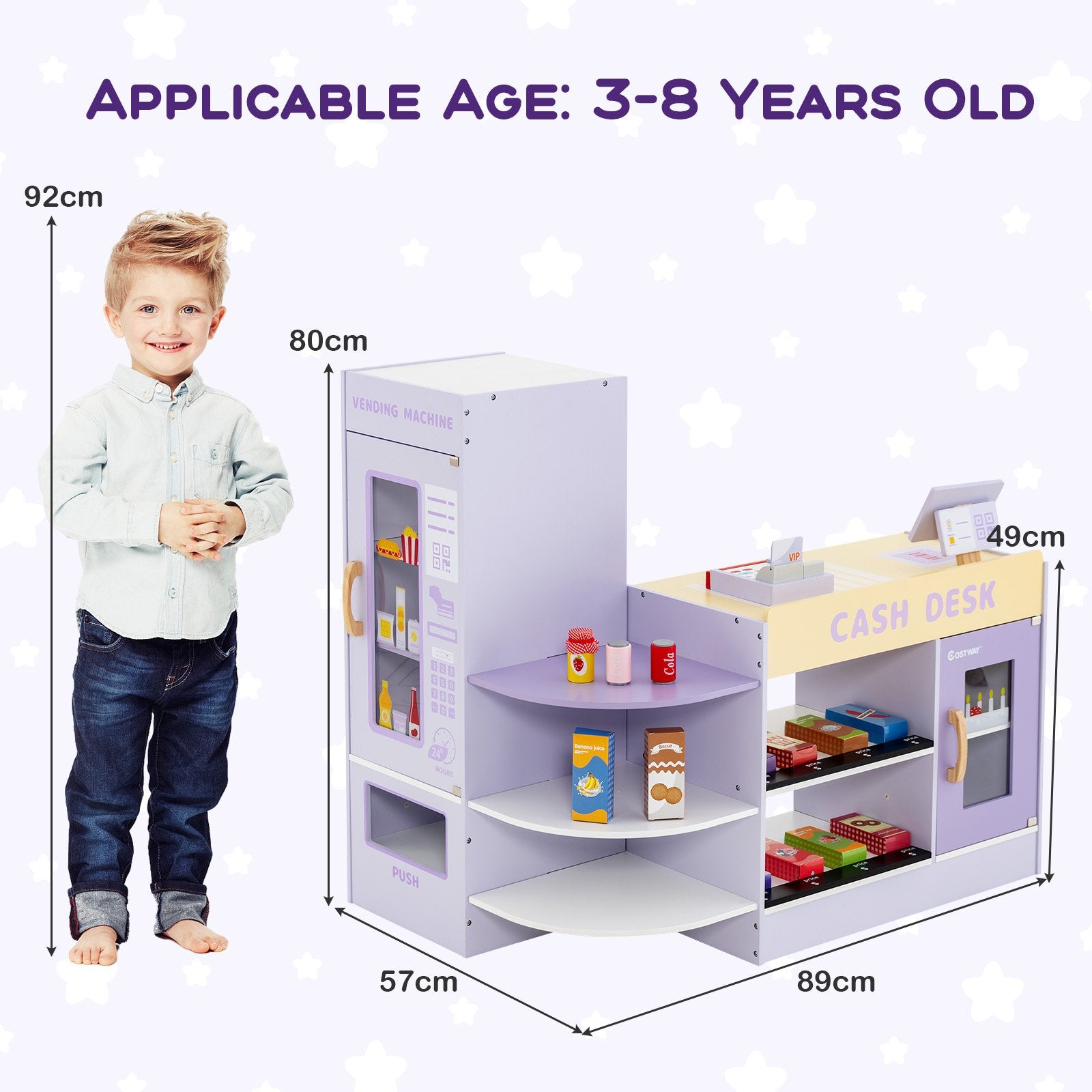 Kids Wooden Supermarket Play Toy Set with Checkout Counter, Purple Play Kitchen Sets at Gallery Canada