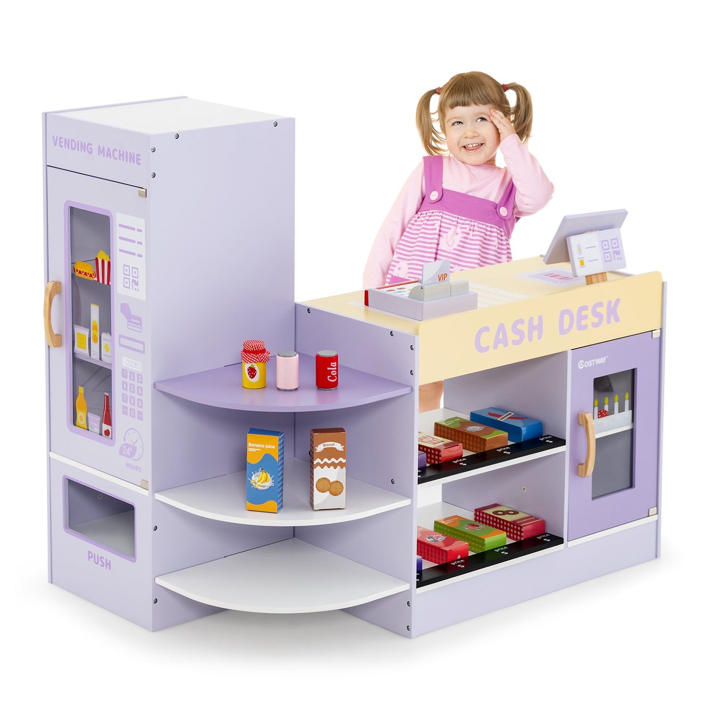 Kids Wooden Supermarket Play Toy Set with Checkout Counter, Purple Play Kitchen Sets at Gallery Canada