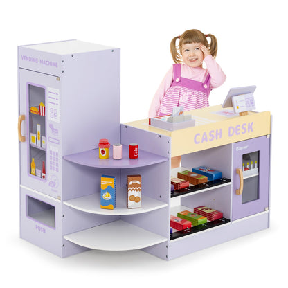 Kids Wooden Supermarket Play Toy Set with Checkout Counter, Purple Play Kitchen Sets at Gallery Canada