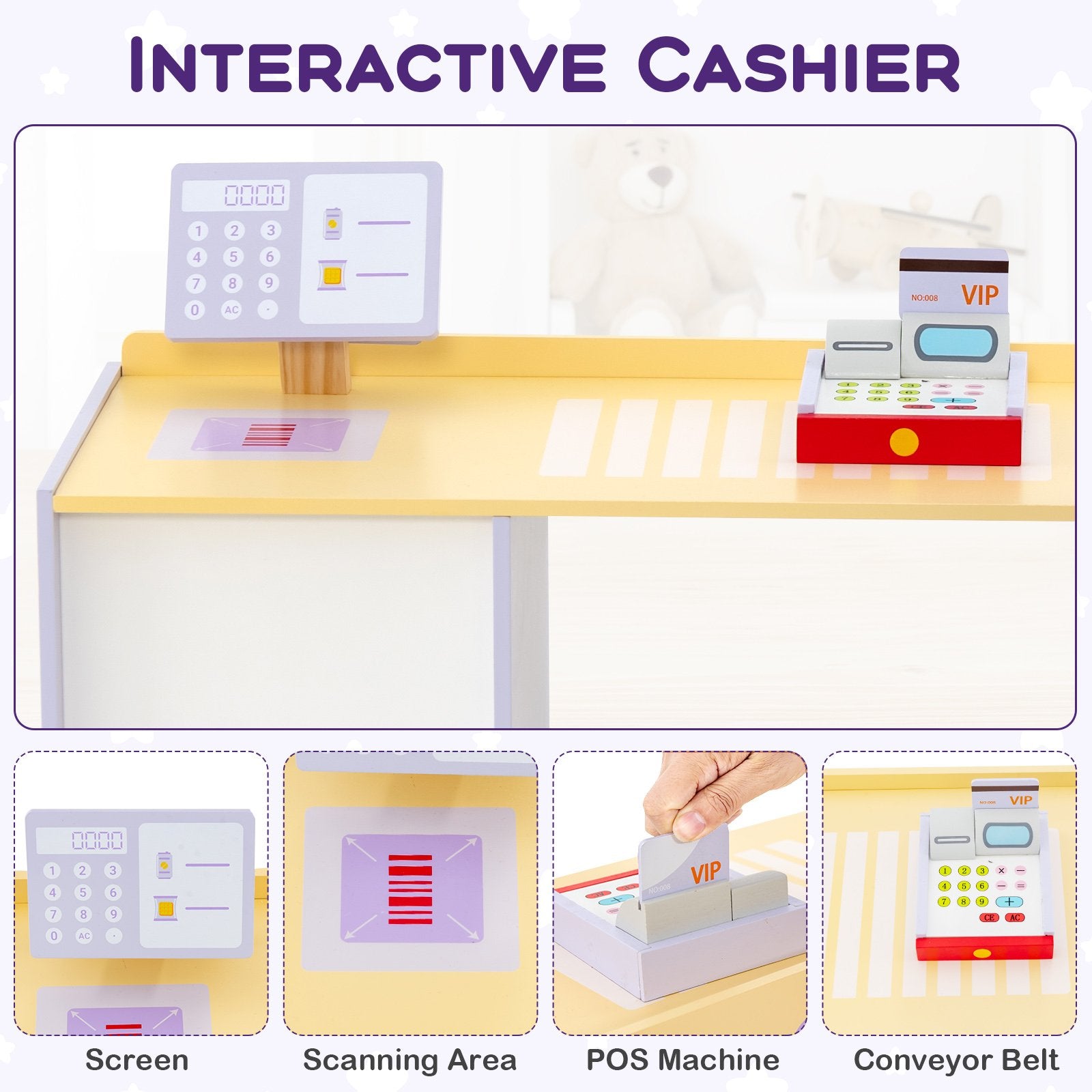 Kids Wooden Supermarket Play Toy Set with Checkout Counter, Purple Play Kitchen Sets at Gallery Canada
