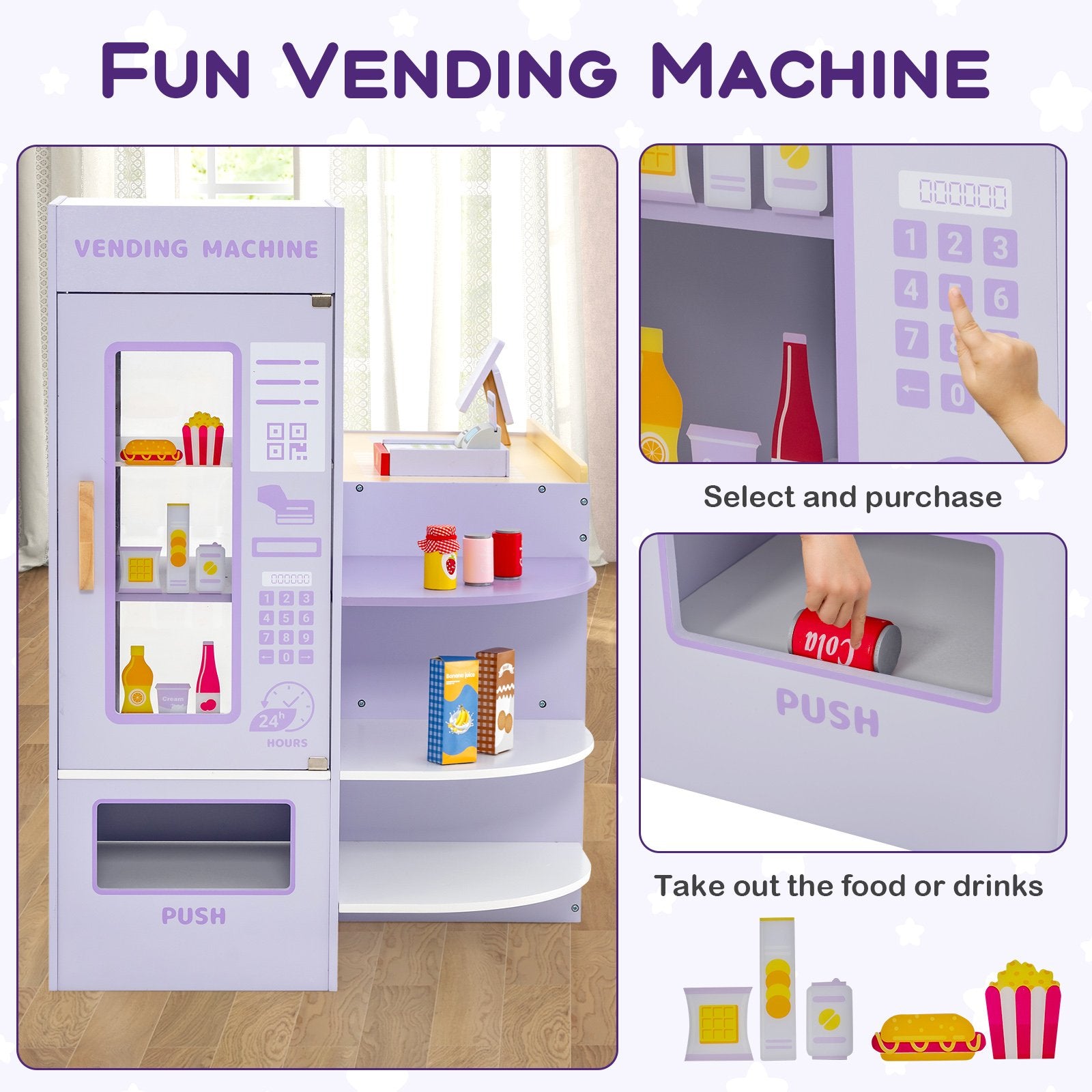 Kids Wooden Supermarket Play Toy Set with Checkout Counter, Purple Play Kitchen Sets at Gallery Canada
