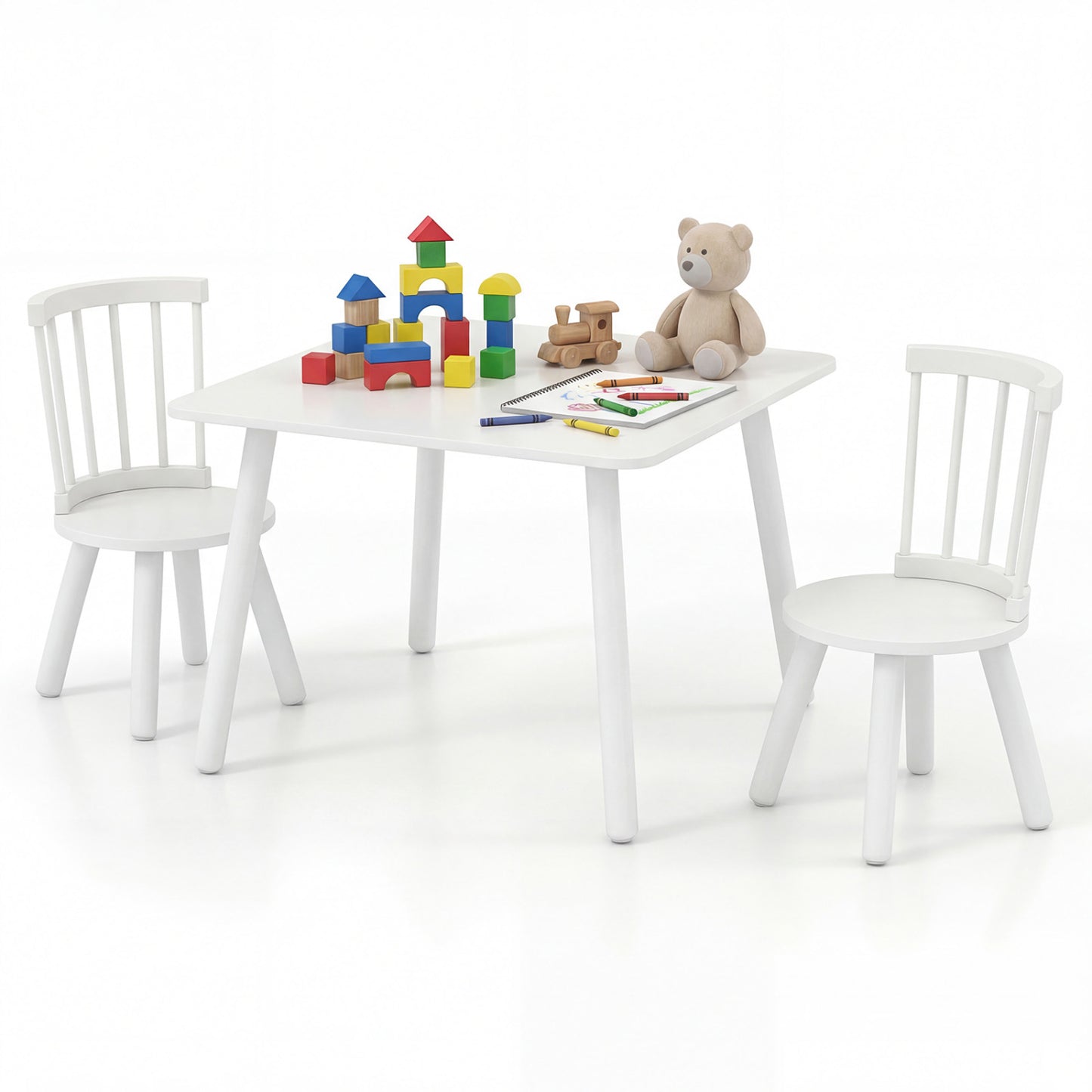 Kids Wooden Table and Chairs Set 3-Piece Toddler Furniture with Pine Wood Frame, White Kids Table & Chair Sets at Gallery Canada