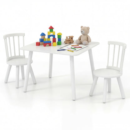 Kids Wooden Table and Chairs Set 3-Piece Toddler Furniture with Pine Wood Frame, White Kids Table & Chair Sets at Gallery Canada