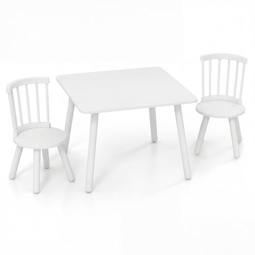 Kids Wooden Table and Chairs Set 3-Piece Toddler Furniture with Pine Wood Frame, White