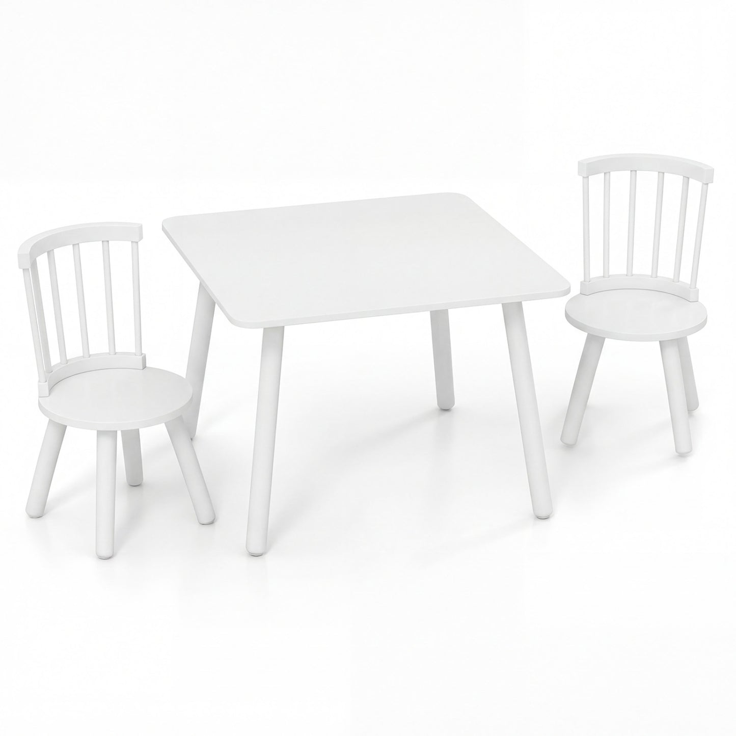 Kids Wooden Table and Chairs Set 3-Piece Toddler Furniture with Pine Wood Frame, White Kids Table & Chair Sets White at Gallery Canada