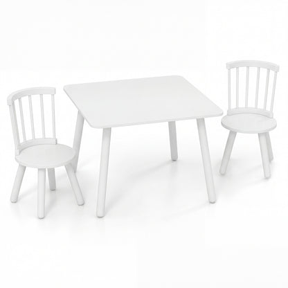 Kids Wooden Table and Chairs Set 3-Piece Toddler Furniture with Pine Wood Frame, White Kids Table & Chair Sets White at Gallery Canada