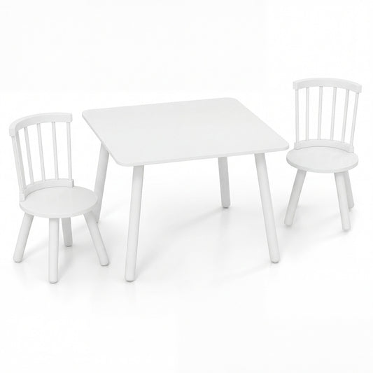 Kids Wooden Table and Chairs Set 3-Piece Toddler Furniture with Pine Wood Frame, White Kids Table & Chair Sets White at Gallery Canada