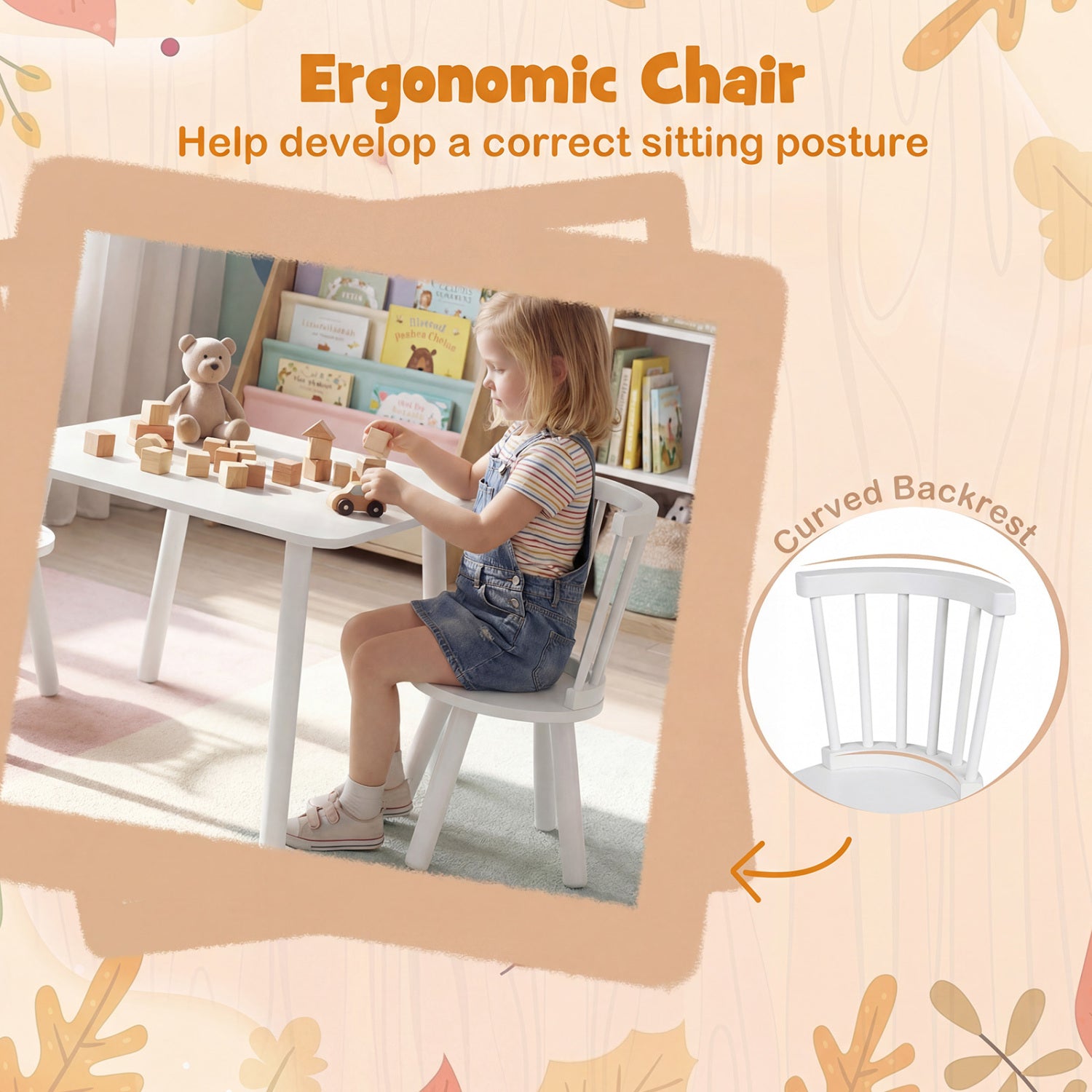 Kids Wooden Table and Chairs Set 3-Piece Toddler Furniture with Pine Wood Frame, White Kids Table & Chair Sets at Gallery Canada