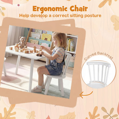 Kids Wooden Table and Chairs Set 3-Piece Toddler Furniture with Pine Wood Frame, White Kids Table & Chair Sets at Gallery Canada
