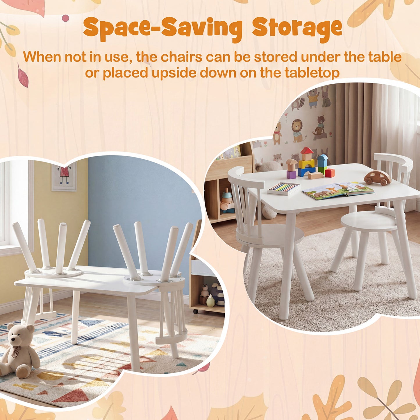 Kids Wooden Table and Chairs Set 3-Piece Toddler Furniture with Pine Wood Frame, White Kids Table & Chair Sets at Gallery Canada