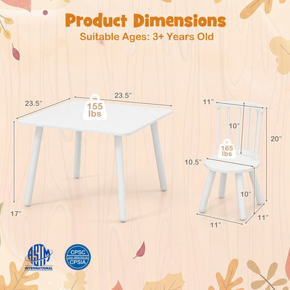 Kids Wooden Table and Chairs Set 3-Piece Toddler Furniture with Pine Wood Frame, White Kids Table & Chair Sets at Gallery Canada