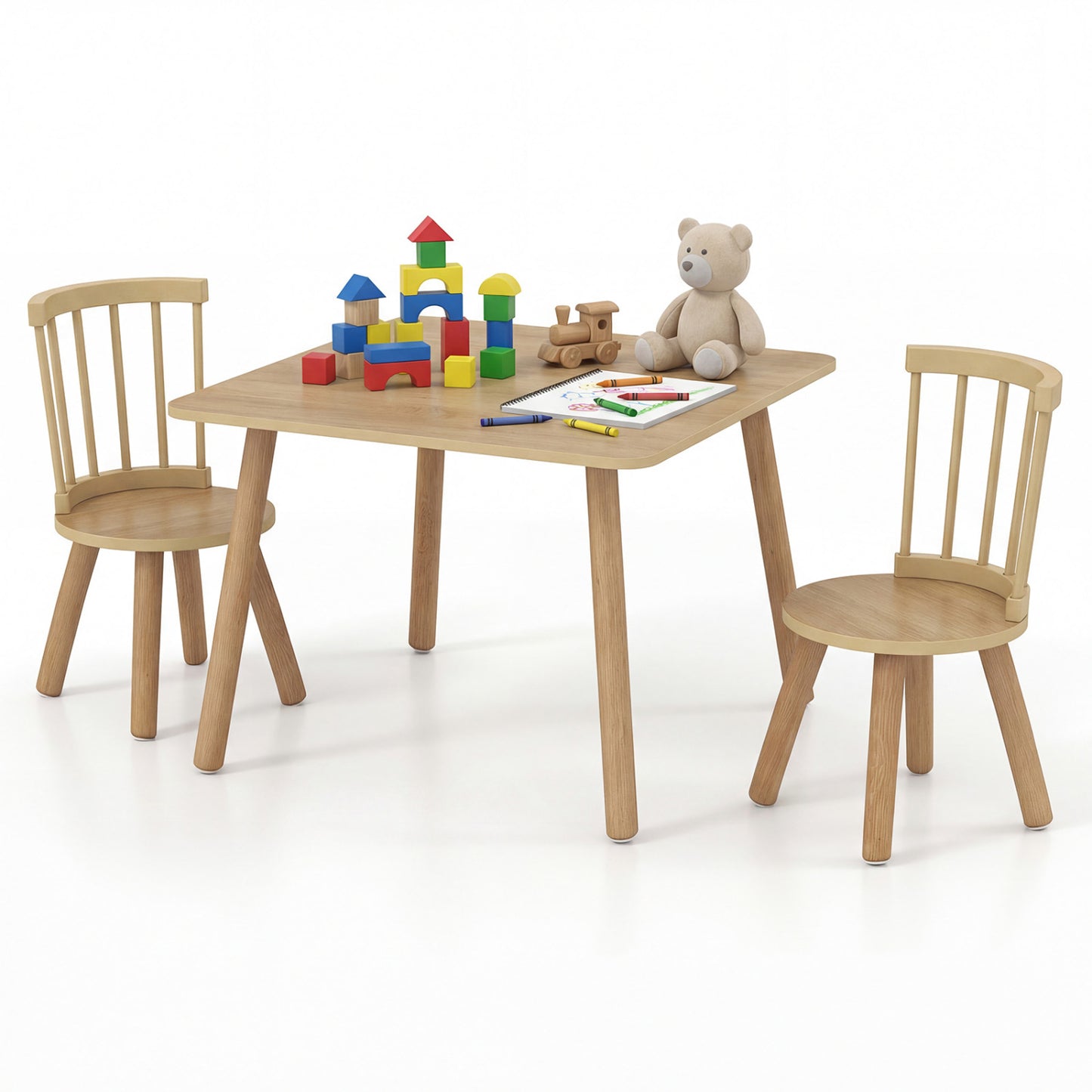 Kids Wooden Table and Chairs Set 3-Piece Toddler Furniture with Pine Wood Frame, Natural Kids Table & Chair Sets at Gallery Canada