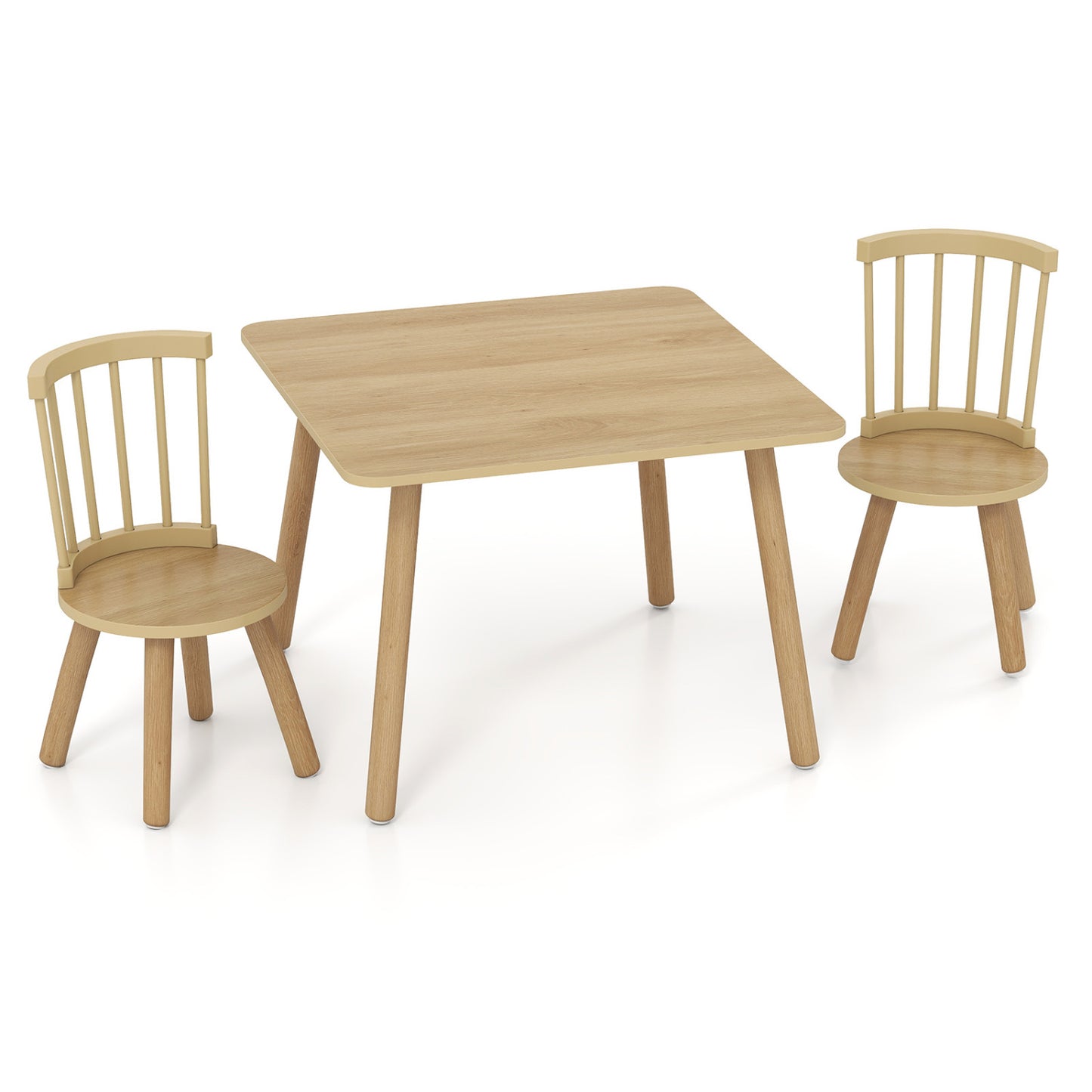 Kids Wooden Table and Chairs Set 3-Piece Toddler Furniture with Pine Wood Frame, Natural Kids Table & Chair Sets at Gallery Canada
