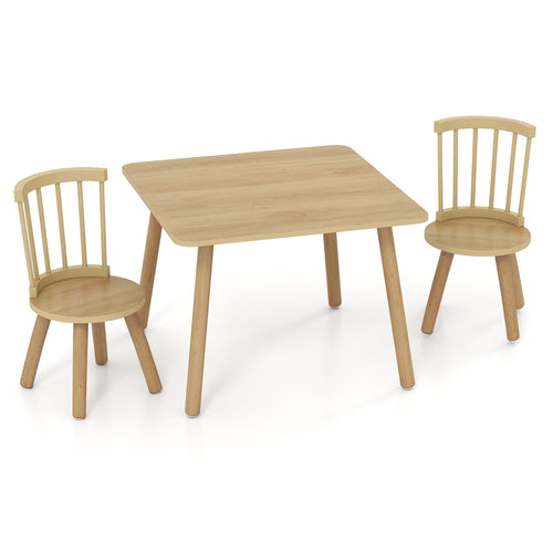 Kids Wooden Table and Chairs Set 3-Piece Toddler Furniture with Pine Wood Frame, Natural