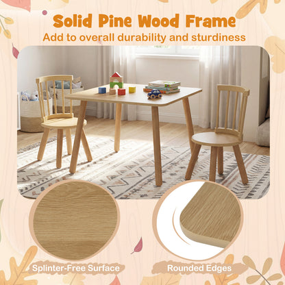 Kids Wooden Table and Chairs Set 3-Piece Toddler Furniture with Pine Wood Frame, Natural Kids Table & Chair Sets at Gallery Canada