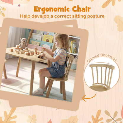 Kids Wooden Table and Chairs Set 3-Piece Toddler Furniture with Pine Wood Frame, Natural Kids Table & Chair Sets at Gallery Canada