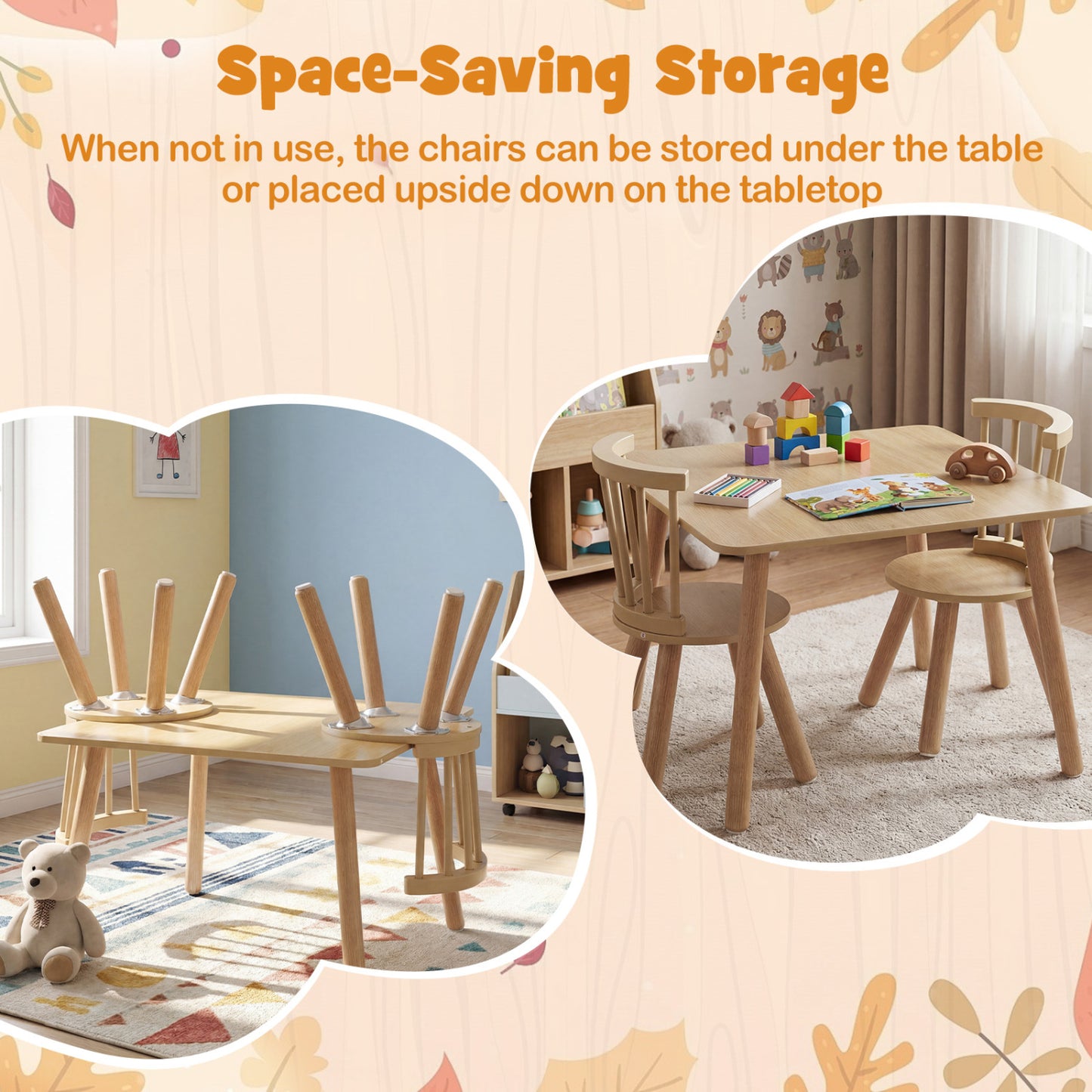Kids Wooden Table and Chairs Set 3-Piece Toddler Furniture with Pine Wood Frame, Natural Kids Table & Chair Sets at Gallery Canada