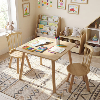 Kids Wooden Table and Chairs Set 3-Piece Toddler Furniture with Pine Wood Frame, Natural Kids Table & Chair Sets at Gallery Canada