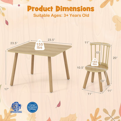 Kids Wooden Table and Chairs Set 3-Piece Toddler Furniture with Pine Wood Frame, Natural Kids Table & Chair Sets at Gallery Canada