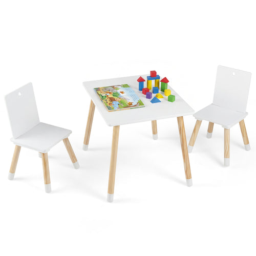 Kids Wooden Table And 2 Chairs Set, White