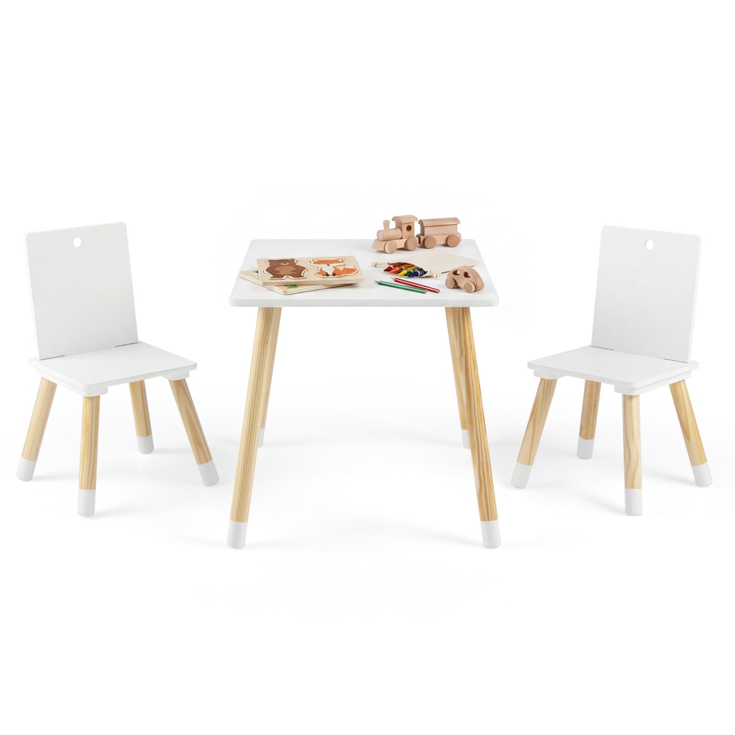 Kids Wooden Table And 2 Chairs Set, White Kids Table & Chair Sets at Gallery Canada